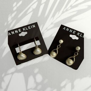 2 Pairs Anne Klein Pearl Drop Dangle Earrings NWT